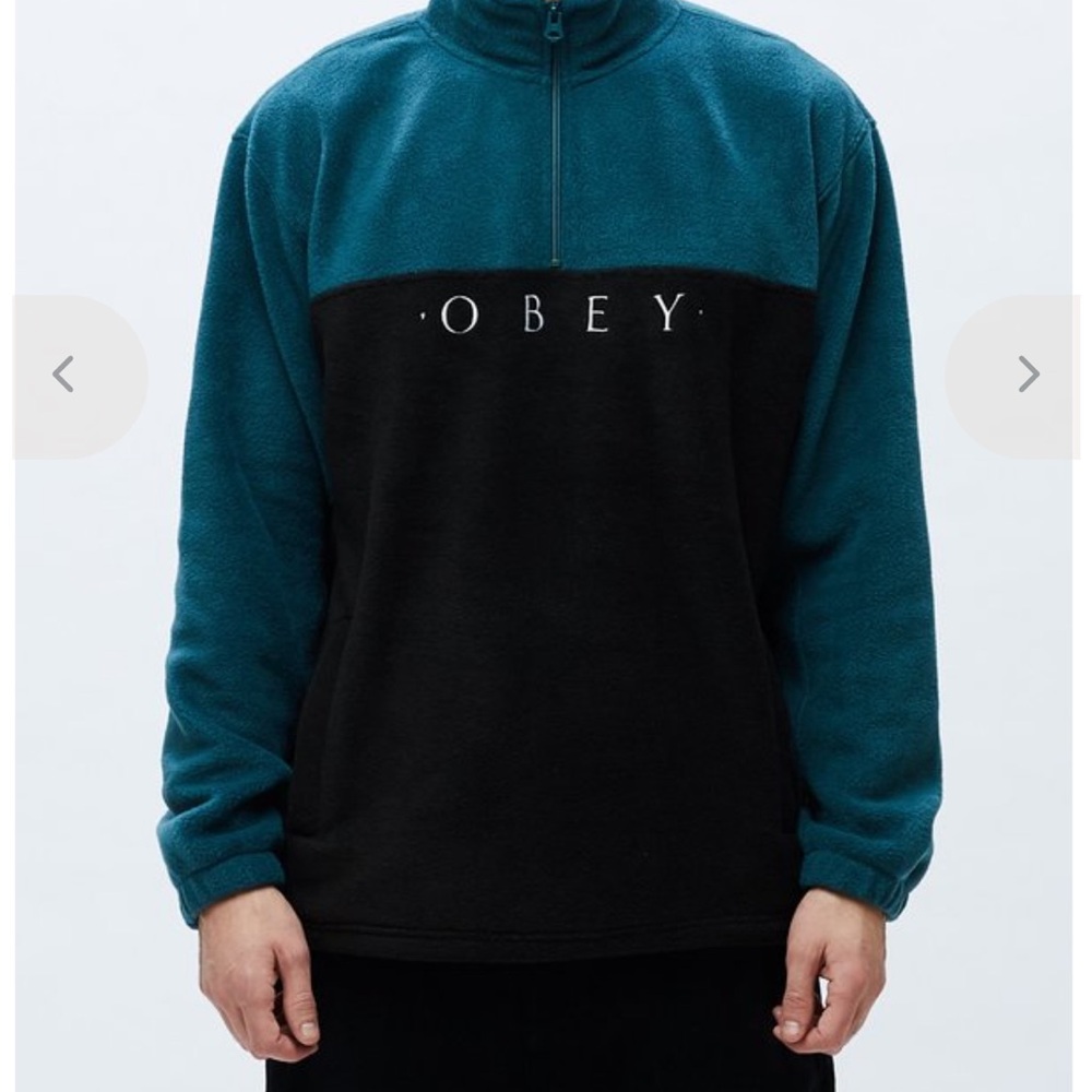 Obey Men's Zip-Up Sweater in Teal and Black